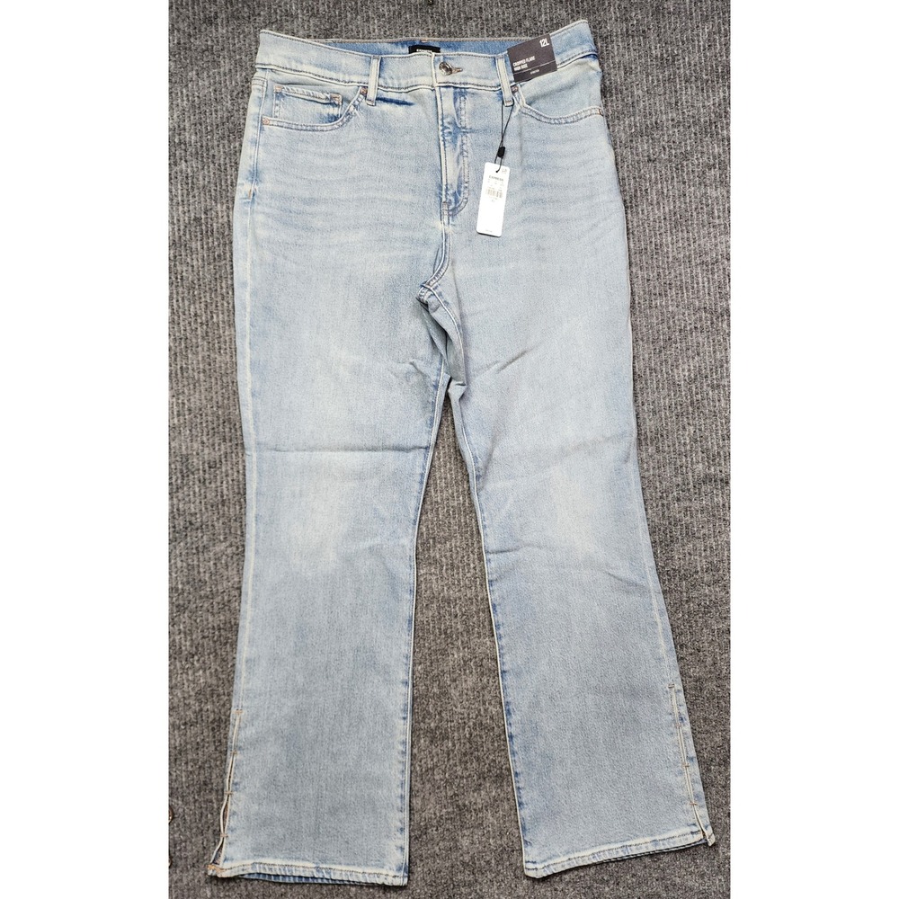 Express Cropped Flare High Rise Jeans Light Wash Size 12L Side Slit Stretch Denm